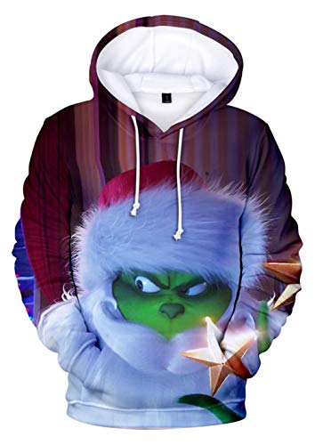 HUASON Kreativer Weihnachts Pullover Weihnachtsmann 3D Hoodie Lustiger Bequemes Langarm Sweatshirt für Herren und Damen(2XS) von HUASON