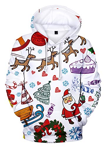 HUASON Kreativer Weihnachts Pullover Weihnachtsmann 3D Hoodie Lustiger Bequemes Langarm Sweatshirt für Herren und Damen(3XL) von HUASON