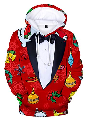 HUASON Kreativer Weihnachts Pullover Weihnachtsmann 3D Hoodie Lustiger Bequemes Langarm Sweatshirt für Herren und Damen(2XL) von HUASON