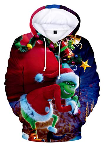 HUASON Kreativer Weihnachts Pullover Weihnachtsmann 3D Hoodie Lustiger Bequemes Langarm Sweatshirt für Herren und Damen(3XL) von HUASON