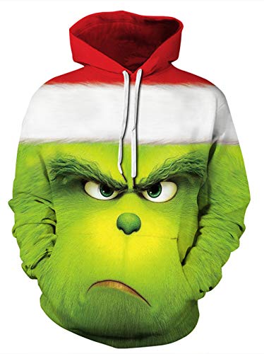 HUASON Weihnachten Hoodie Frohe Kätzchen Kapuzenpullover Herren Damen Bunter Lustig Pulli mit Tasche(L) von HUASON