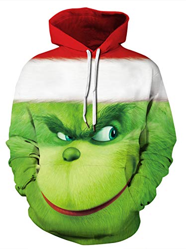 HUASON Weihnachten Hoodie Frohe Kätzchen Kapuzenpullover Herren Damen Bunter Lustig Pulli mit Tasche(L) von HUASON