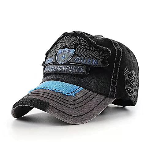 HUAYANGYUANYI Basecap Herren Baseballkappe Distressed Snapback Caps Retro Trucker Hat Mütze Unisex (Schwarz) von HUAYANGYUANYI