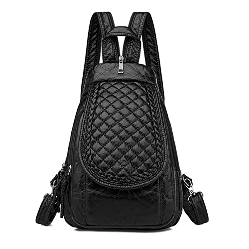 HUAZHIMAO Kleiner Rucksack Damen, PU Leder Rucksäcke Elegant Klein Rucksackhandtaschen Mini 2 in 1 Cityrucksack Mädchen Wasserdichte Backpack Daypack Schulter Tasche Schwarz von HUAZHIMAO