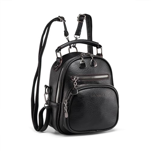 HUAZHIMAO Kleiner Rucksack Damen PU Leder Mini 3 in 1 Cityrucksack Tagesrucksack Rucksäcke Elegant Klein Rucksackhandtaschen Frauen Rucksacktasche Umhängetaschen mit Zwei Abnehmbaren Schulterbändern von HUAZHIMAO