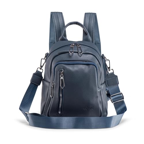 HUAZHIMAO Kleiner Rucksack Damen PU Leder Rucksäcke Elegant Klein Rucksackhandtaschen Mini 3 in 1 Cityrucksack Tagesrucksack Frauen Rucksacktasche Wasserdichte Umhängetaschen Schultertasche (Blau) von HUAZHIMAO