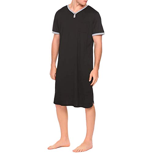 HUAZONG Herren-Nachthemd aus Baumwolle, Pyjama-Top, Bademäntel, leicht, kurzärmelig, lang, lockere Nachtwäsche, Schwarz , XXXL HUAZONG Herren-Nachthemd aus Baumwolle, Pyjama-Top, Bademäntel, leicht, kurzärmelig, lang, lockere Nachtwäsche, Schwarz , XXXL von HUAZONG