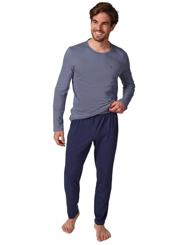 HUBER Herren Pyjama lang hautnah Night Basic Selection 110099 Gr. M in Faded Denim von HUBER