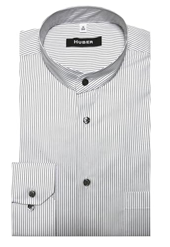 HUBER Herren Stehkragen Hemd Langarm mit Streifen Weiss-grau 4XL von HUBER