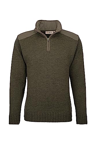 HUBERTUS Jagdpullover Troyer Strickpullover Herren Grün mit Ellenbogen Patches und Schulterbesätzen, 100% Merinowolle (as3, Numeric, Numeric_56, Regular, Regular) von Hubertus