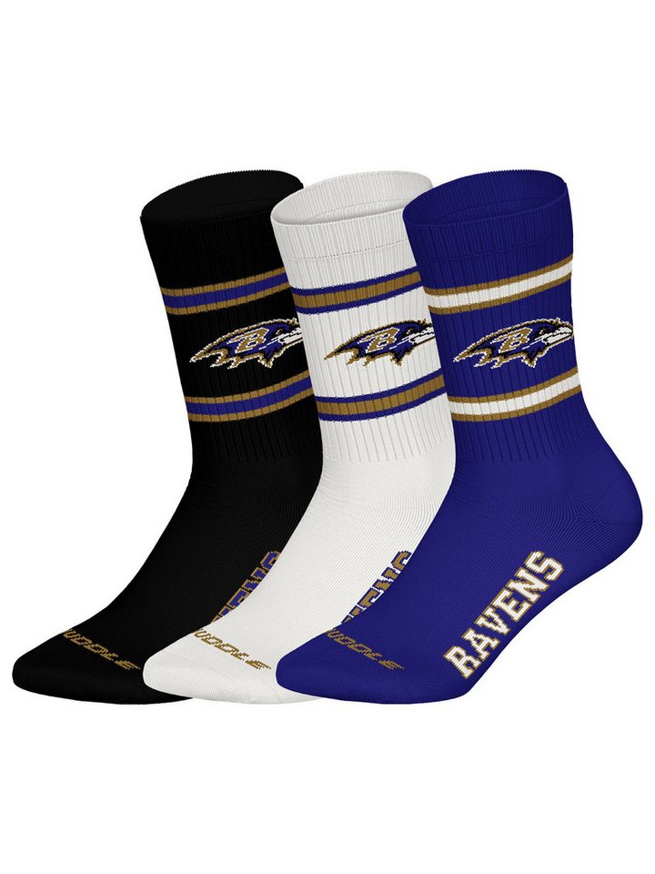 HUDDLE Freizeitsocken Baltimore Ravens Crew (3-Paar) Casual Socken, Alltagssocken von HUDDLE