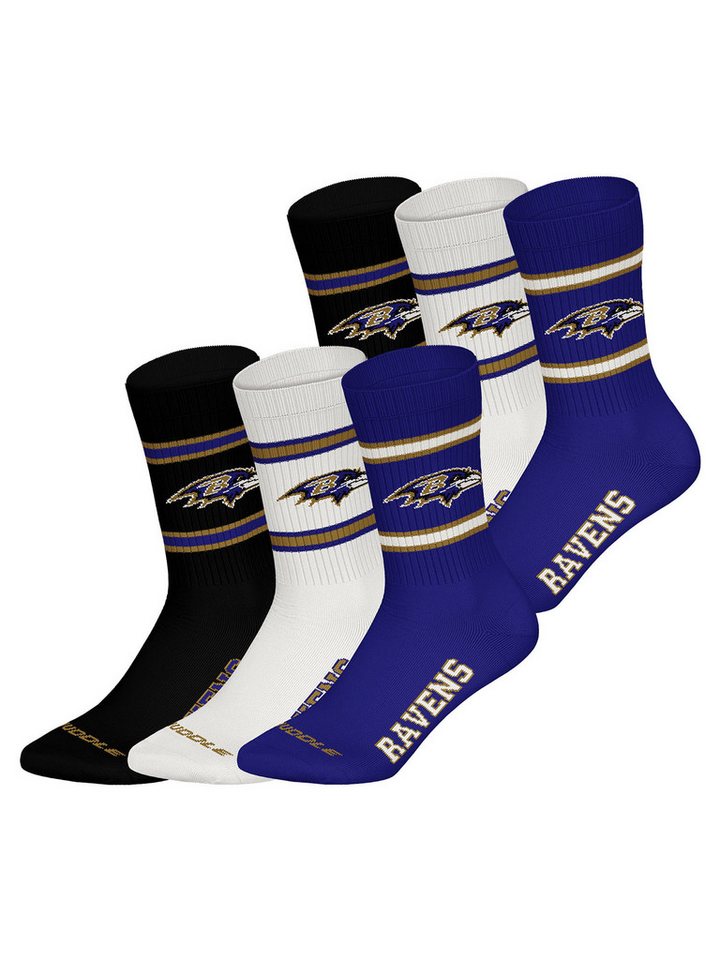 HUDDLE Freizeitsocken Baltimore Ravens Crew (6-Paar) Casual Socken, Alltagssocken, Bequeme Socken von HUDDLE