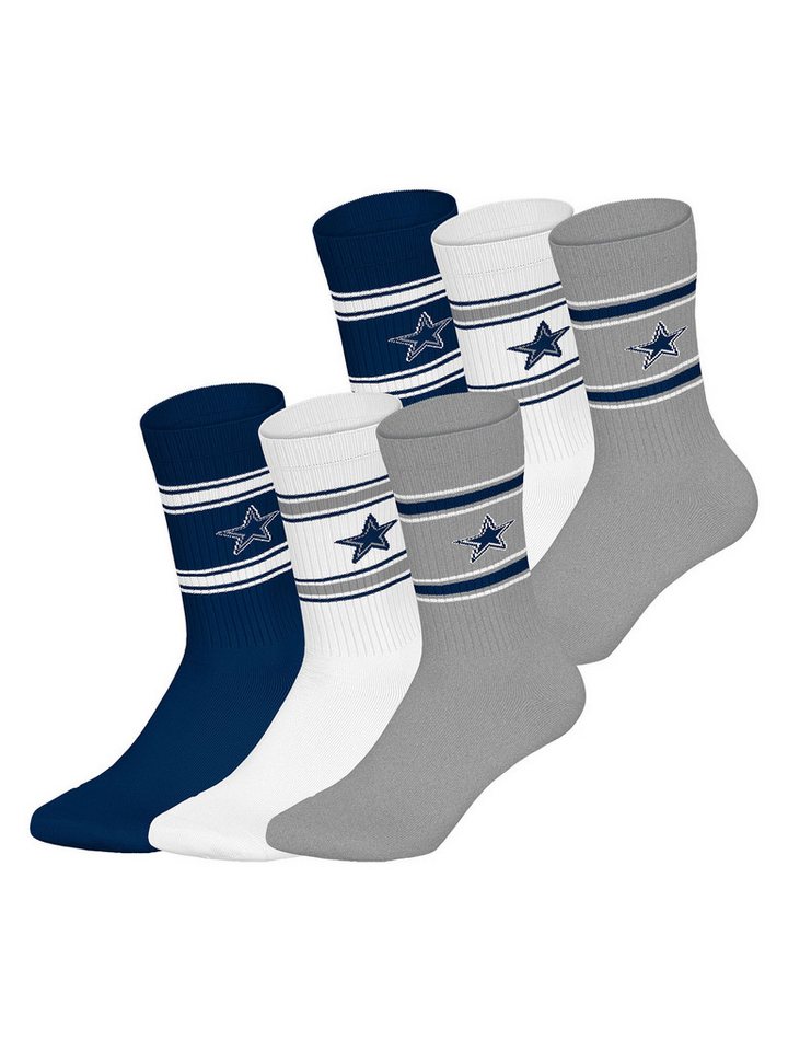 HUDDLE Freizeitsocken Dallas Cowboys Crew (6-Paar) Casual Socken, Alltagssocken, Bequeme Socken von HUDDLE