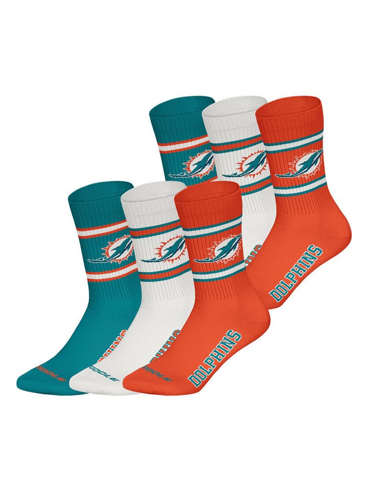 HUDDLE Freizeitsocken Miami Dolphins Crew (6-Paar) Casual Socken, Alltagssocken, Bequeme Socken von HUDDLE