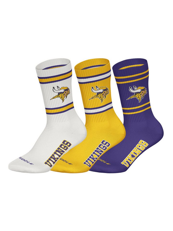 HUDDLE Freizeitsocken Minnesota Vikings Crew (3-Paar) Casual Socken, Alltagssocken von HUDDLE