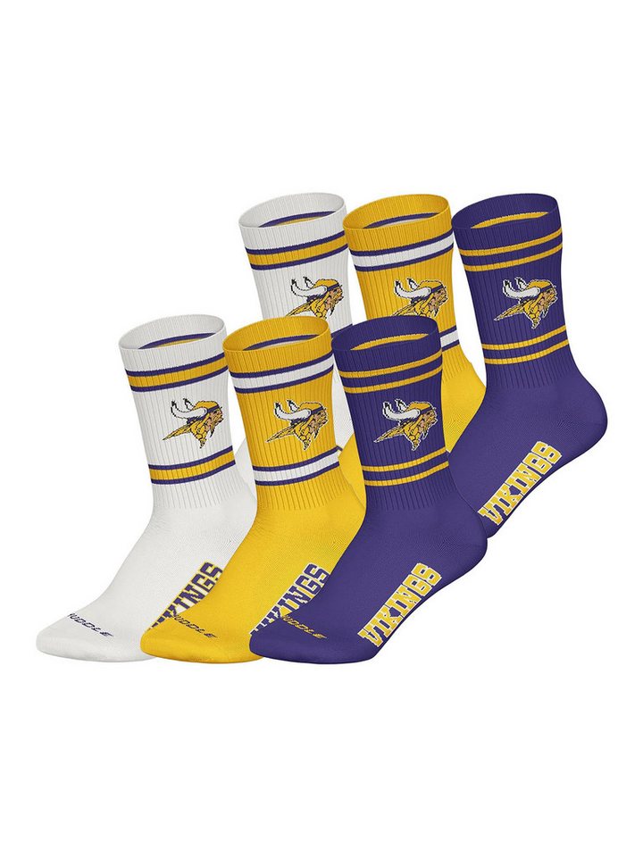 HUDDLE Freizeitsocken Minnesota Vikings Crew (6-Paar) Casual Socken, Alltagssocken, Bequeme Socken von HUDDLE