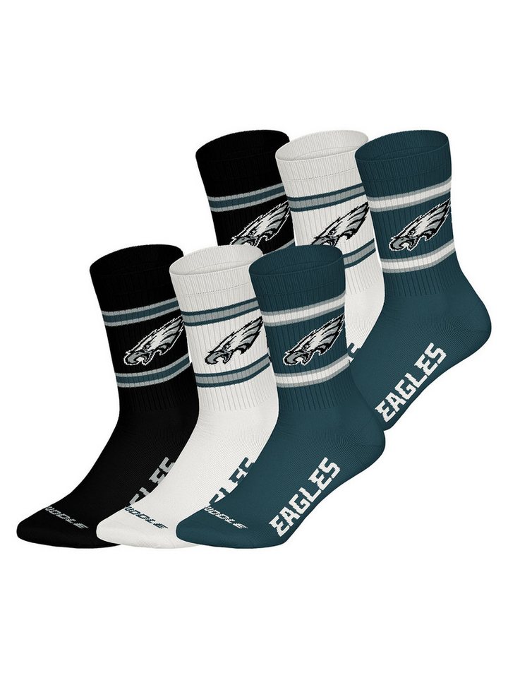 HUDDLE Freizeitsocken Philadelphia Eagles Crew (6-Paar) Casual Socken, Alltagssocken, Bequeme Socken von HUDDLE