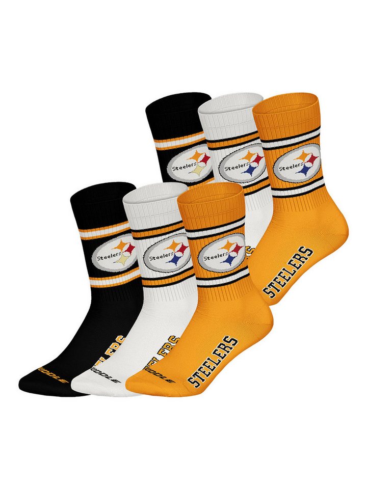 HUDDLE Freizeitsocken Pittsburgh Steelers Crew (6-Paar) Casual Socken, Alltagssocken, Bequeme Socken von HUDDLE
