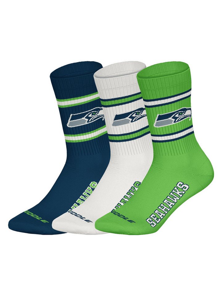 HUDDLE Freizeitsocken Seattle Seahawks Crew (3-Paar) Casual Socken, Alltagssocken von HUDDLE