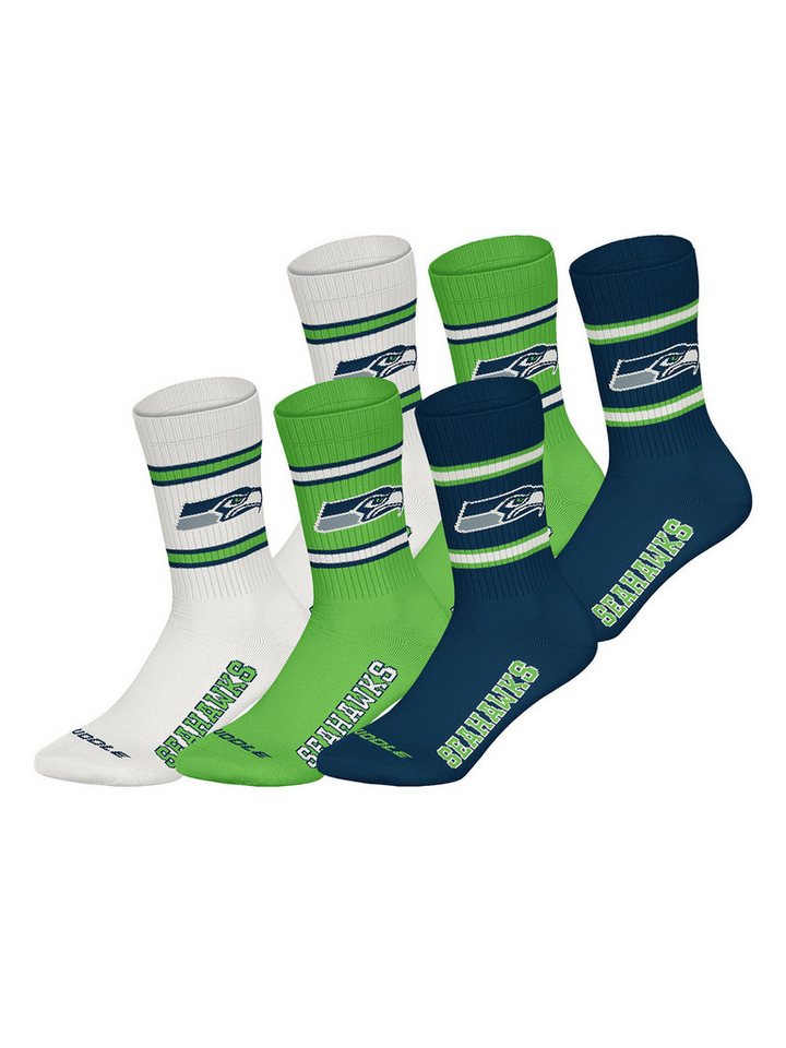 HUDDLE Freizeitsocken Seattle Seahawks Crew (6-Paar) Casual Socken, Alltagssocken, Bequeme Socken von HUDDLE