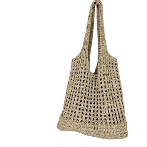 Gestrickte Umhängetasche Vintage Hohl Design Gewebte Frauen Schulter Tasche Stricken Große Kapazität Handtaschen Sommer Reise Shopper Tote for Damen Strand Taschen(Khaki) von HUDFVIOI