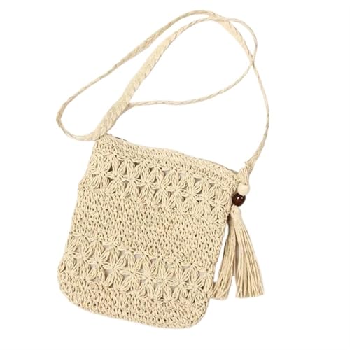 HUDFVIOI Gestrickte Umhängetasche Beliebte Stroh Weben Quaste Tote Sommer Strand Taschen for Frauen Große Kapazität Mode Schulter Tasche Dame Handtaschen Und Geldbörsen(Beige) von HUDFVIOI