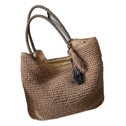 HUDFVIOI Gestrickte Umhängetasche Beliebte Stroh Weben Quaste Tote Sommer Strand Taschen for Frauen Große Kapazität Mode Schulter Tasche Dame Handtaschen Und Geldbörsen(Brown) von HUDFVIOI