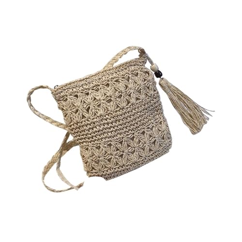 HUDFVIOI Gestrickte Umhängetasche Damen Strandtasche aus gewebtem Stroh, Schultertasche, Umhängetasche mit Quaste, aushöhlen, gehäkelte Umhängetasche(Beige) von HUDFVIOI