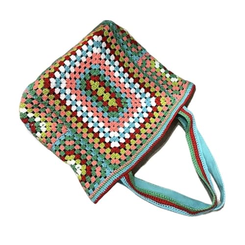 HUDFVIOI Gestrickte Umhängetasche Damentaschen Garnhandtaschen Häkeln Handgestrickte Taschen Schultertaschen Damen Gewebte Tasche(Blue green) von HUDFVIOI