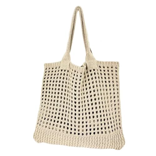 HUDFVIOI Gestrickte Umhängetasche Große Strandtasche, Schultertasche, Stricktasche, Tragetasche, Strand, gehäkelt, große Kapazität, elastisch, tolle Tragfähigkeit, Handtasche(Apricot) von HUDFVIOI