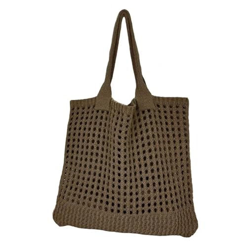 HUDFVIOI Gestrickte Umhängetasche Große Strandtasche, Schultertasche, Stricktasche, Tragetasche, Strand, gehäkelt, große Kapazität, elastisch, tolle Tragfähigkeit, Handtasche(Coffee) von HUDFVIOI