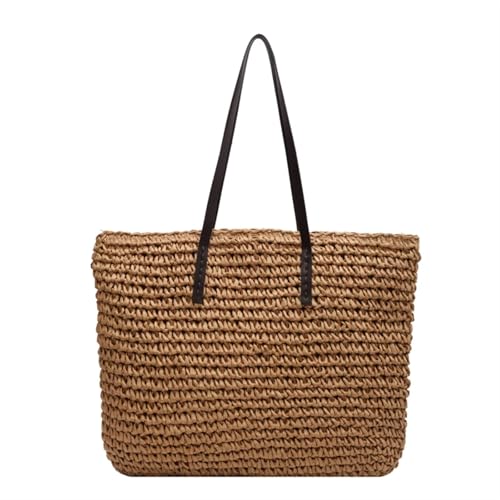 HUDFVIOI Gestrickte Umhängetasche Handgewebte Damen-Schulterhandtasche aus Stroh, Einkaufstasche, Reise-Shopper, Web-Einkaufstasche, Strandparty-Schultertasche(Camel) von HUDFVIOI