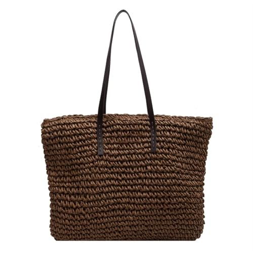 HUDFVIOI Gestrickte Umhängetasche Handgewebte Damen-Schulterhandtasche aus Stroh, Einkaufstasche, Reise-Shopper, Web-Einkaufstasche, Strandparty-Schultertasche(Coffee) von HUDFVIOI