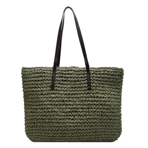 HUDFVIOI Gestrickte Umhängetasche Handgewebte Damen-Schulterhandtasche aus Stroh, Einkaufstasche, Reise-Shopper, Web-Einkaufstasche, Strandparty-Schultertasche(Green) von HUDFVIOI