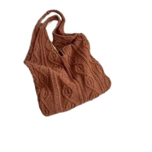 HUDFVIOI Gestrickte Umhängetasche Knitted Shoulder Shopping Bag For Women Vintage Cotton Cloth Girls Tote Shopper Bag Large Female Handbag Crochet Bag(Brown) von HUDFVIOI