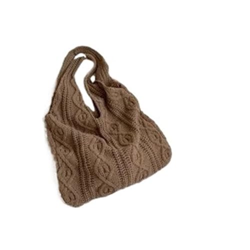 HUDFVIOI Gestrickte Umhängetasche Knitted Shoulder Shopping Bag For Women Vintage Cotton Cloth Girls Tote Shopper Bag Large Female Handbag Crochet Bag(Coffee) von HUDFVIOI