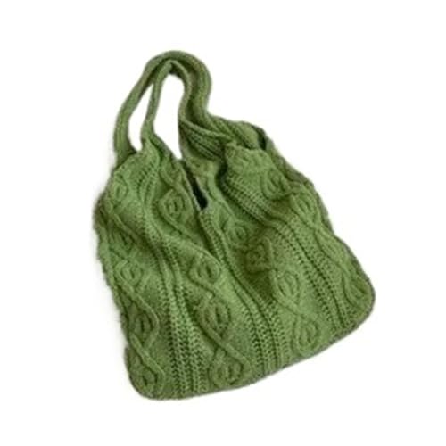 HUDFVIOI Gestrickte Umhängetasche Knitted Shoulder Shopping Bag For Women Vintage Cotton Cloth Girls Tote Shopper Bag Large Female Handbag Crochet Bag(Green) von HUDFVIOI