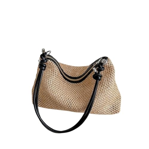 HUDFVIOI Gestrickte Umhängetasche Rattan Stroh Tasche Mode gewebt große Kapazität Handtasche handgemachte Zopf Schultertasche Sommer Strand(Black) von HUDFVIOI