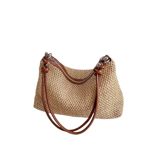 HUDFVIOI Gestrickte Umhängetasche Rattan Stroh Tasche Mode gewebt große Kapazität Handtasche handgemachte Zopf Schultertasche Sommer Strand(Brown) von HUDFVIOI