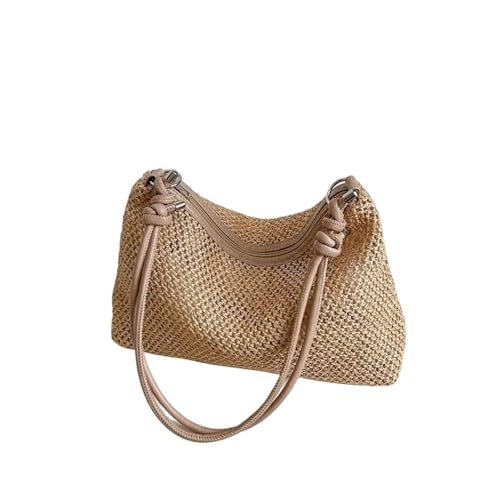 HUDFVIOI Gestrickte Umhängetasche Rattan Stroh Tasche Mode gewebt große Kapazität Handtasche handgemachte Zopf Schultertasche Sommer Strand(Khaki) von HUDFVIOI