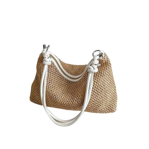 HUDFVIOI Gestrickte Umhängetasche Rattan Stroh Tasche Mode gewebt große Kapazität Handtasche handgemachte Zopf Schultertasche Sommer Strand(White) von HUDFVIOI