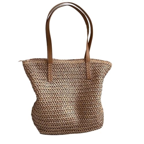 HUDFVIOI Gestrickte Umhängetasche Sommer Gewebte Schultertasche Frauen Strand Schultertasche Weibliche Stroh Gestrickte Handgemachte Große Kapazität Handtasche Geldbörse Reise Tragetaschen(A-khaki) von HUDFVIOI