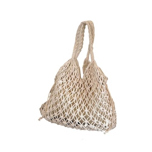 HUDFVIOI Gestrickte Umhängetasche Sommer Gewebte Tasche for Frauen Handtaschen Handarbeit Gestrickte Strand Schultertasche Große Tragetasche Ausgehöhlte Einkaufstasche(Beigeinner) von HUDFVIOI