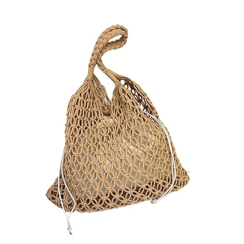 HUDFVIOI Gestrickte Umhängetasche Sommer Gewebte Tasche for Frauen Handtaschen Handarbeit Gestrickte Strand Schultertasche Große Tragetasche Ausgehöhlte Einkaufstasche(Lighttaninner) von HUDFVIOI