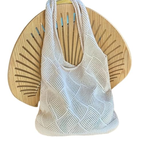 HUDFVIOI Gestrickte Umhängetasche Trend Damen Tasche Häkeln Handtasche Retro Gestrickt Einfarbig Hohl Top-griff Einkaufstasche Reise Shopper Schultertasche(Beige) von HUDFVIOI