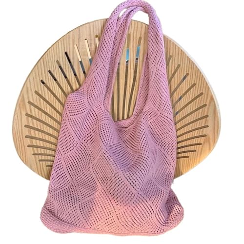 HUDFVIOI Gestrickte Umhängetasche Trend Damen Tasche Häkeln Handtasche Retro Gestrickt Einfarbig Hohl Top-griff Einkaufstasche Reise Shopper Schultertasche(Pink) von HUDFVIOI