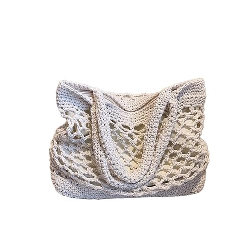 HUDFVIOI Gestrickte Umhängetasche Urlaub Strand Handtaschen Aushöhlen Gewebte Tasche Sommer Freizeit Mode Reise Schultertasche Große Kapazität Shopper Totes(Beige) von HUDFVIOI