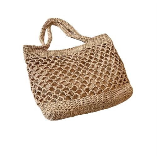 HUDFVIOI Gestrickte Umhängetasche Urlaub Strand Handtaschen Aushöhlen Gewebte Tasche Sommer Freizeit Mode Reise Schultertasche Große Kapazität Shopper Totes(Camel) von HUDFVIOI