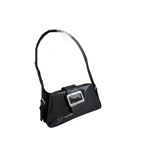 HUDFVIOI unterarmtasche Damen Handtaschen Schultertasche Design Glanzleder Achseltasche Party Handtasche Lackleder Silber Tasche(Black) von HUDFVIOI