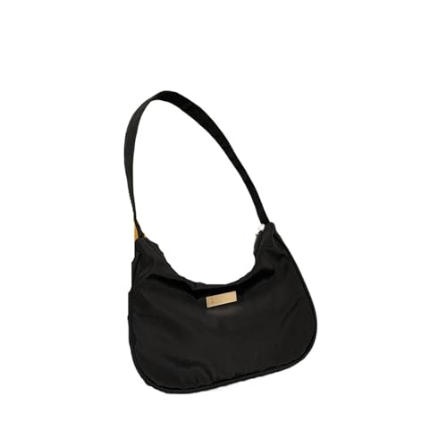 HUDFVIOI unterarmtasche Damen Nylon Einfarbig Schultertasche Reißverschluss Kleine Crescent Messenger Handtaschen Handtasche Retro Damen Schultertaschen(Black) von HUDFVIOI